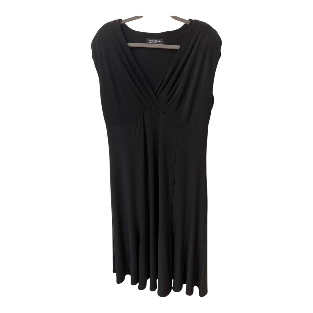 Jones New York Black Draped Front Fit & Flare Dress Padded Shoulders Size 14W